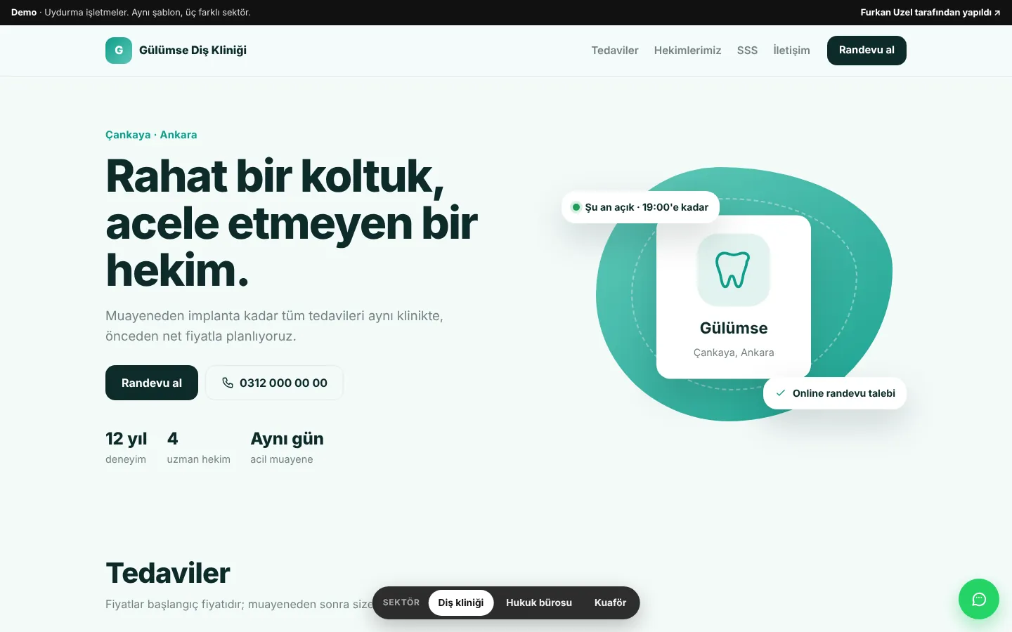 Diş kliniği olarak gösterilen işletme sitesi şablonu